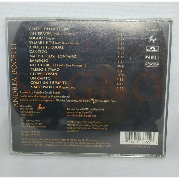 Sogno Audio CD By Andrea Bocelli Mint Condition - Picture 3 of 3